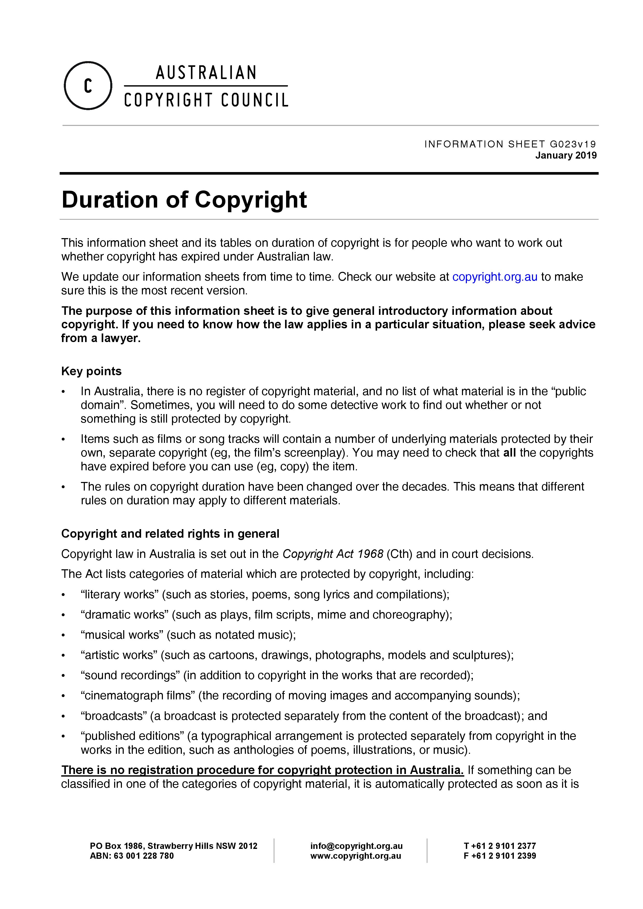 Australian Duration of Copyright 2019