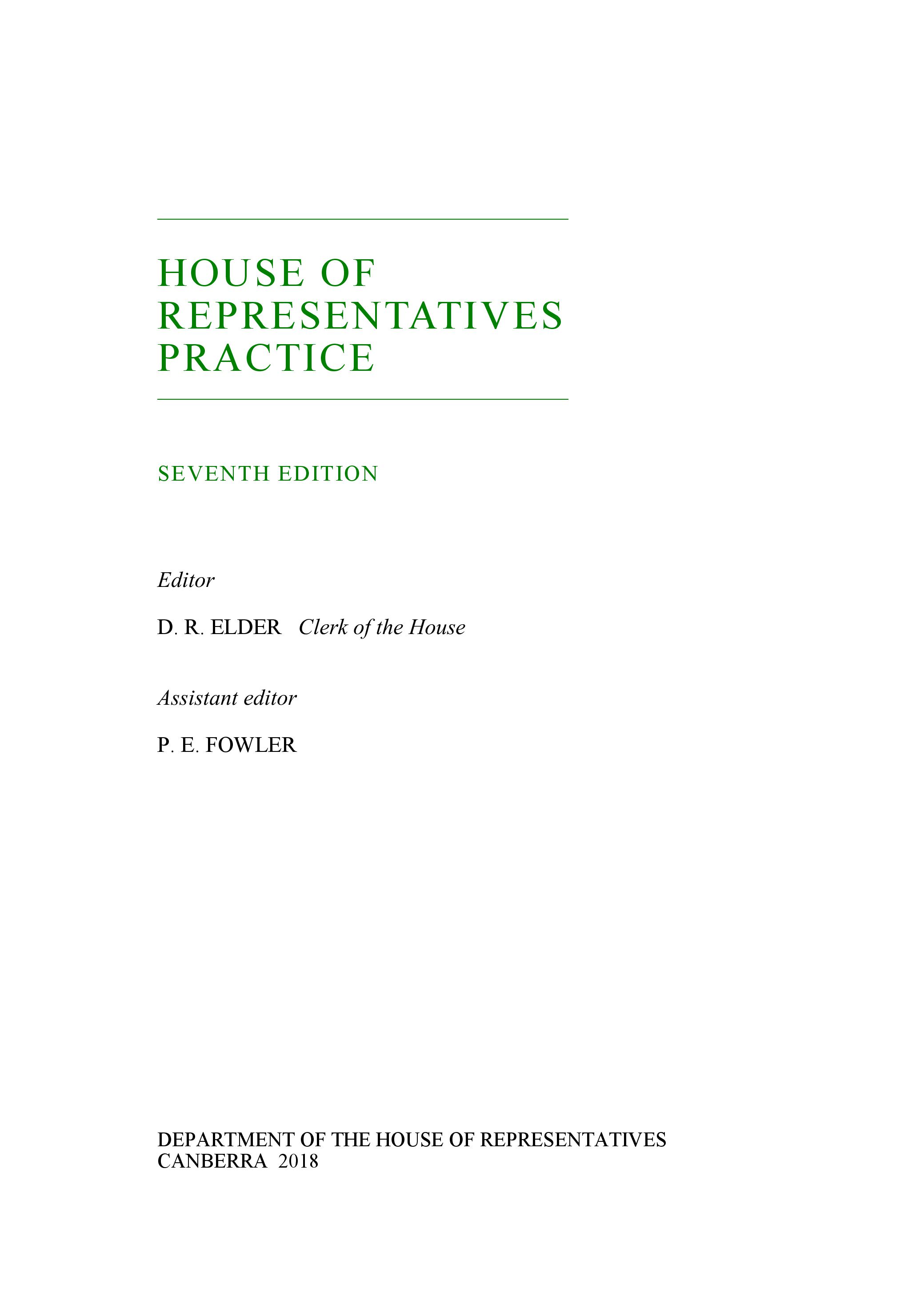 Australian House of Representatives Practice