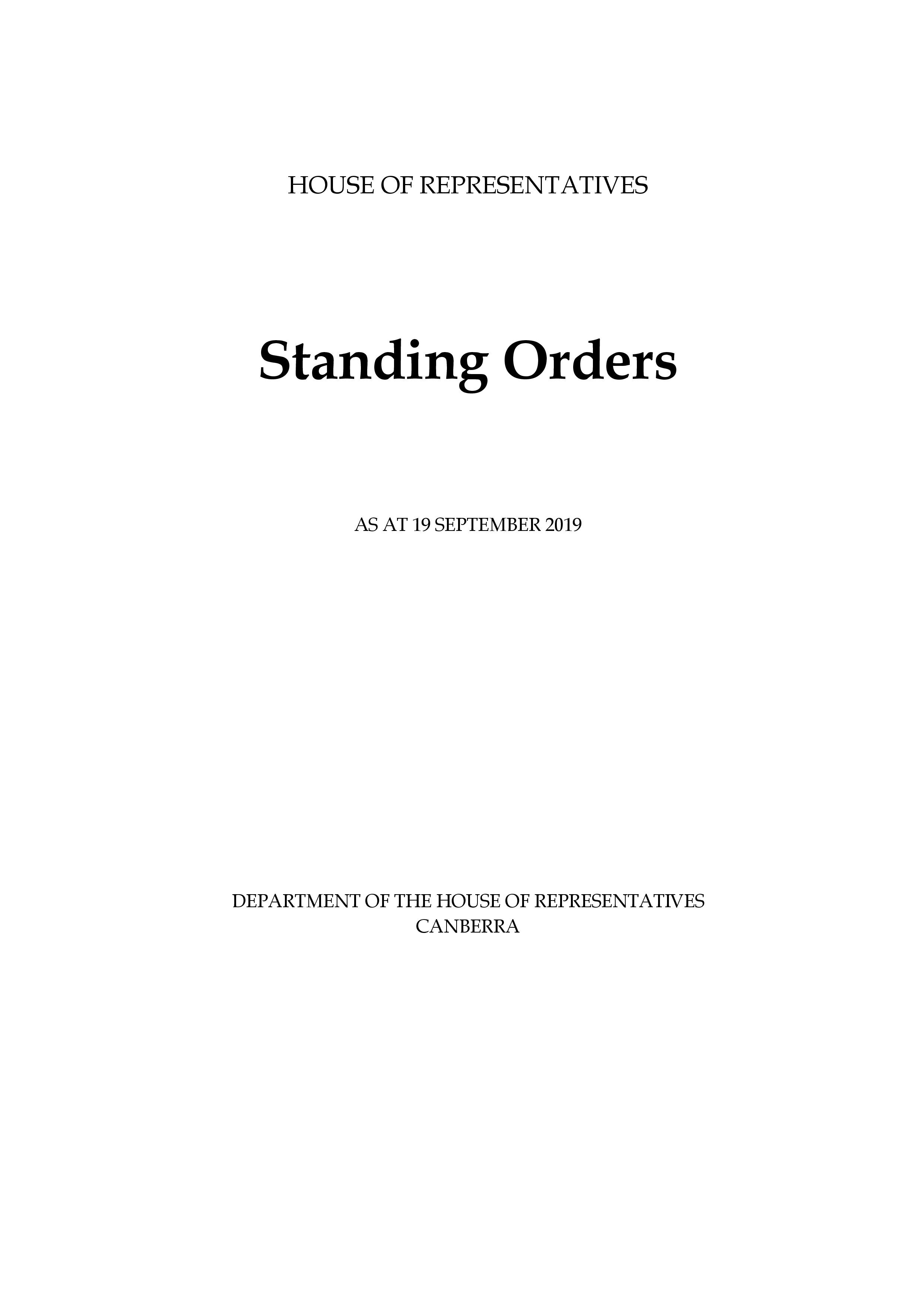 Australian House of Representatives Standig Orders