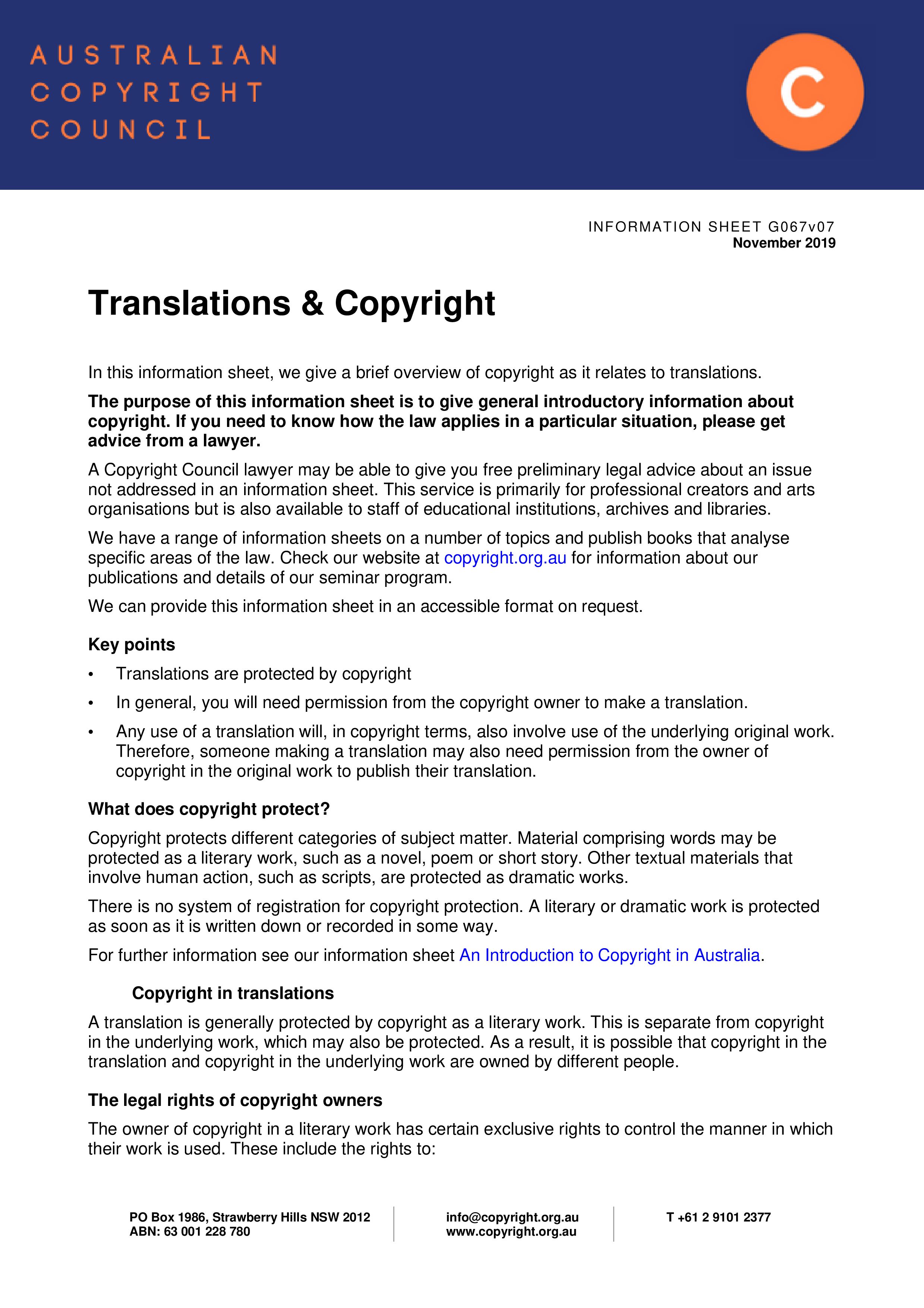 Australian Translations and Copyright 2019