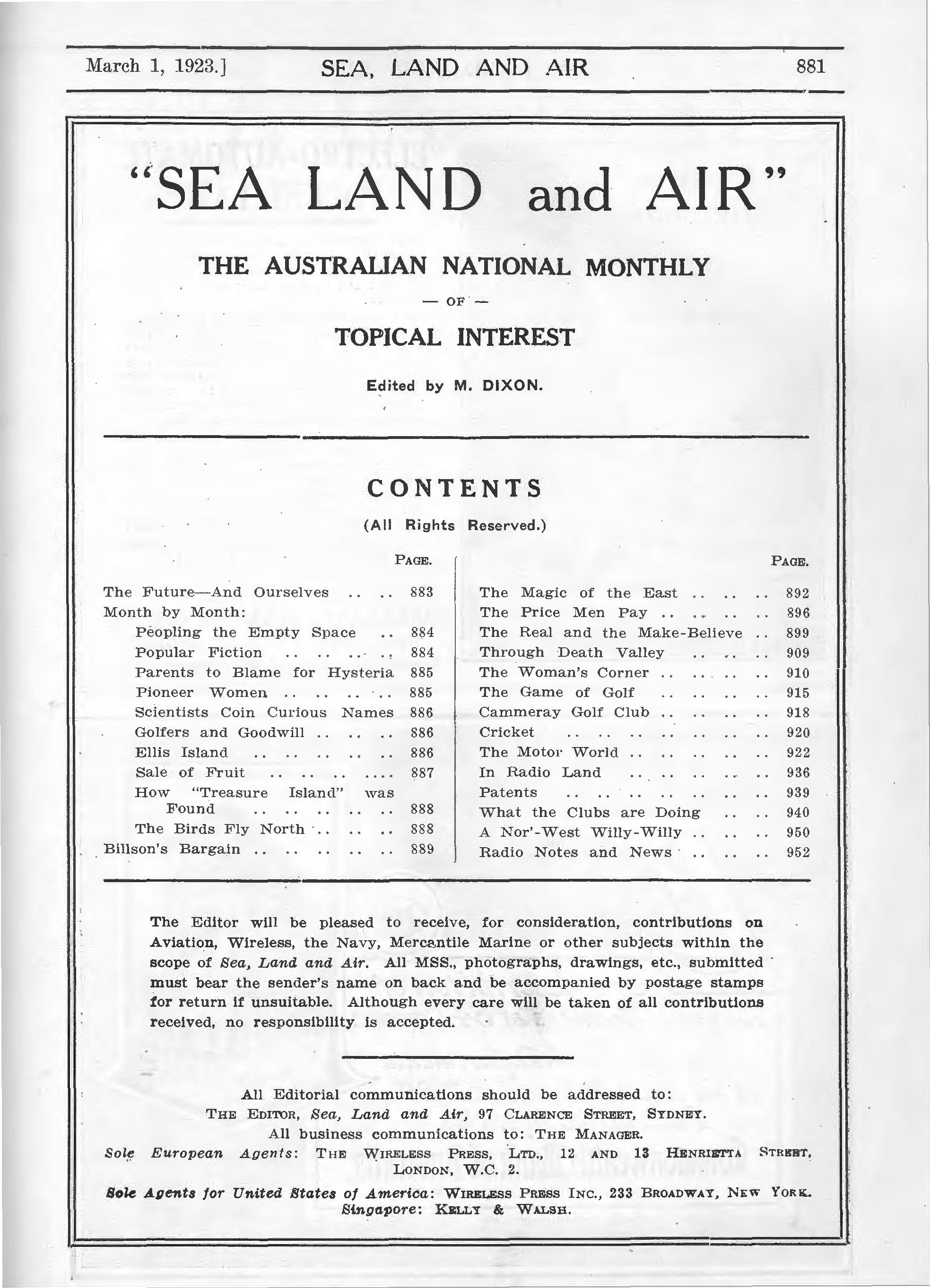 Sea Land and Air Mar 1923